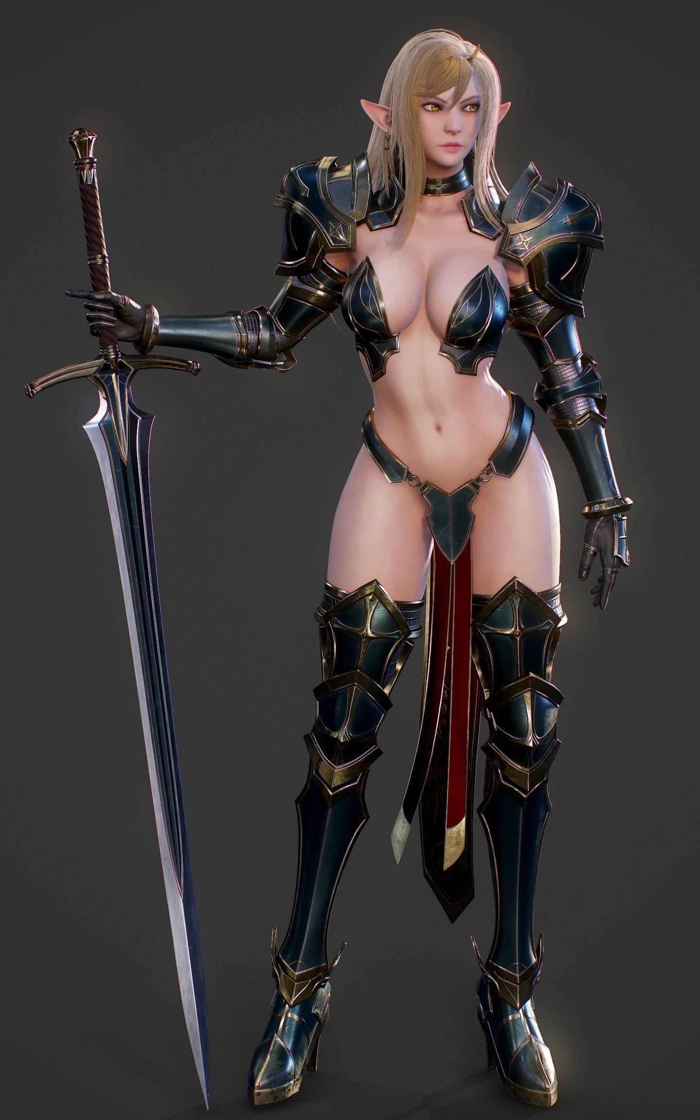 Elf Swordmaster - Game Ready Low-poly 3D model_15