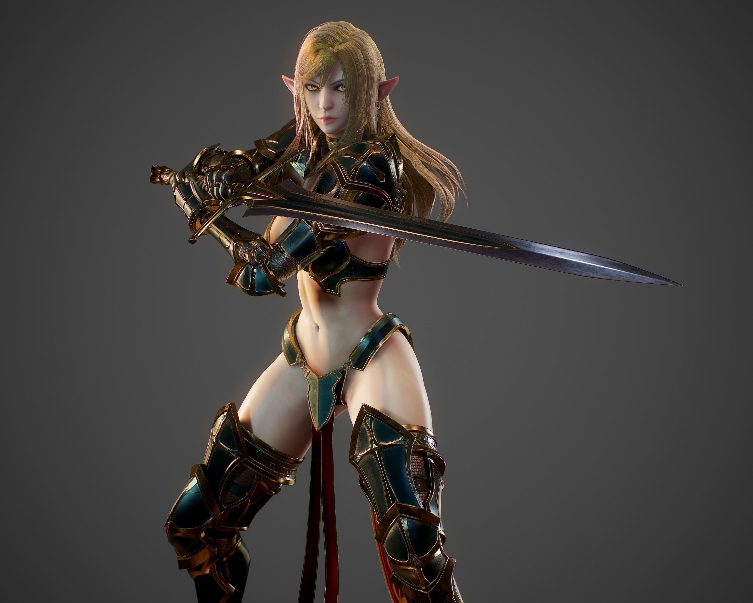 Elf Swordmaster - Game Ready Low-poly 3D model_27
