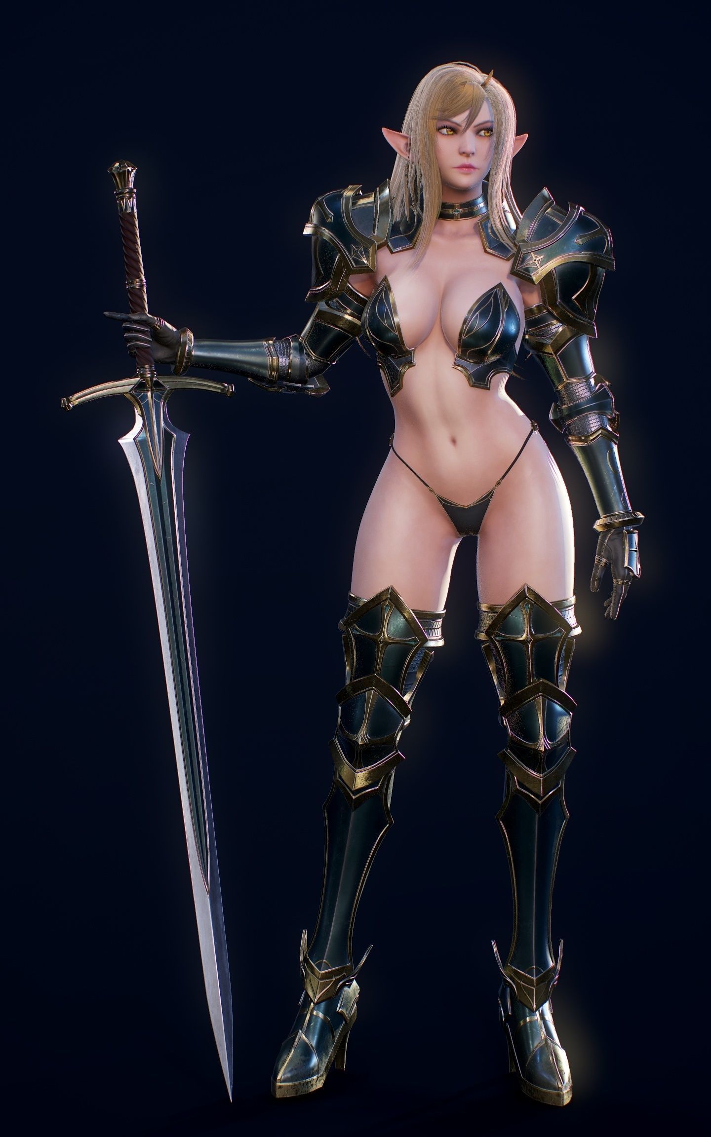 Elf Swordmaster - Game Ready Low-poly 3D model_25