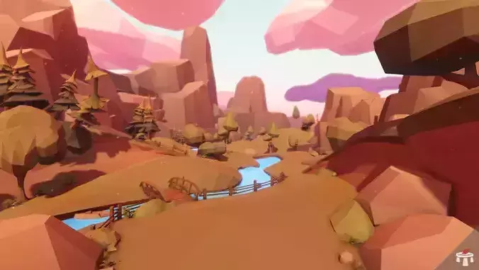 Mountain forest context Lowpoly