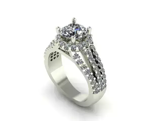 ENGAGEMENT RING 1CT ROUND W HALO 3 ROW  SHANK