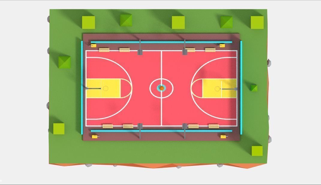 Cartoon Low Poly Basketball Court Low Low-poly 3D model_3