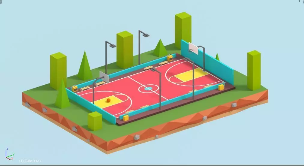 Cartoon Low Poly Basketball Court Low Low-poly 3D model_0