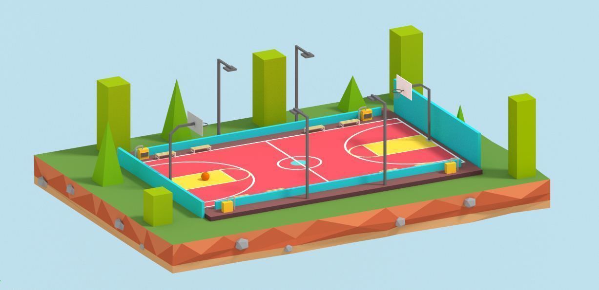 Cartoon Low Poly Basketball Court Low Low-poly 3D model_1