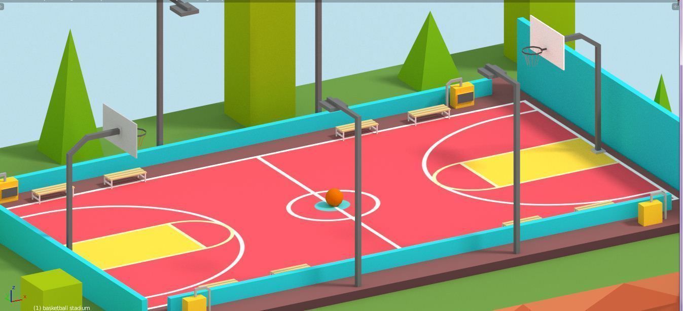 Cartoon Low Poly Basketball Court Low Low-poly 3D model_4
