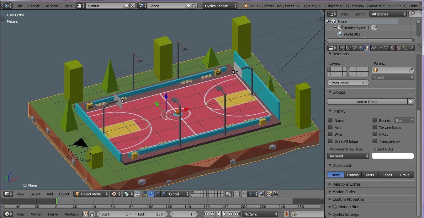 Cartoon Low Poly Basketball Court Low Low-poly 3D model_7