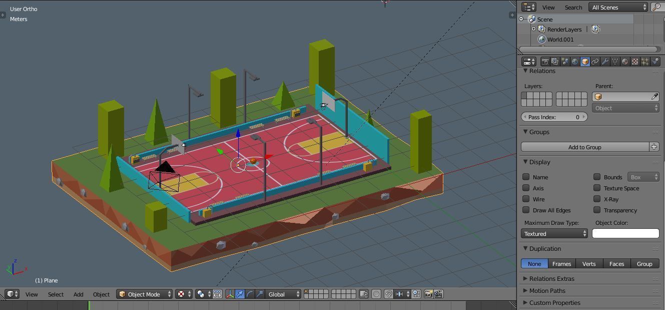 Cartoon Low Poly Basketball Court Low Low-poly 3D model_6
