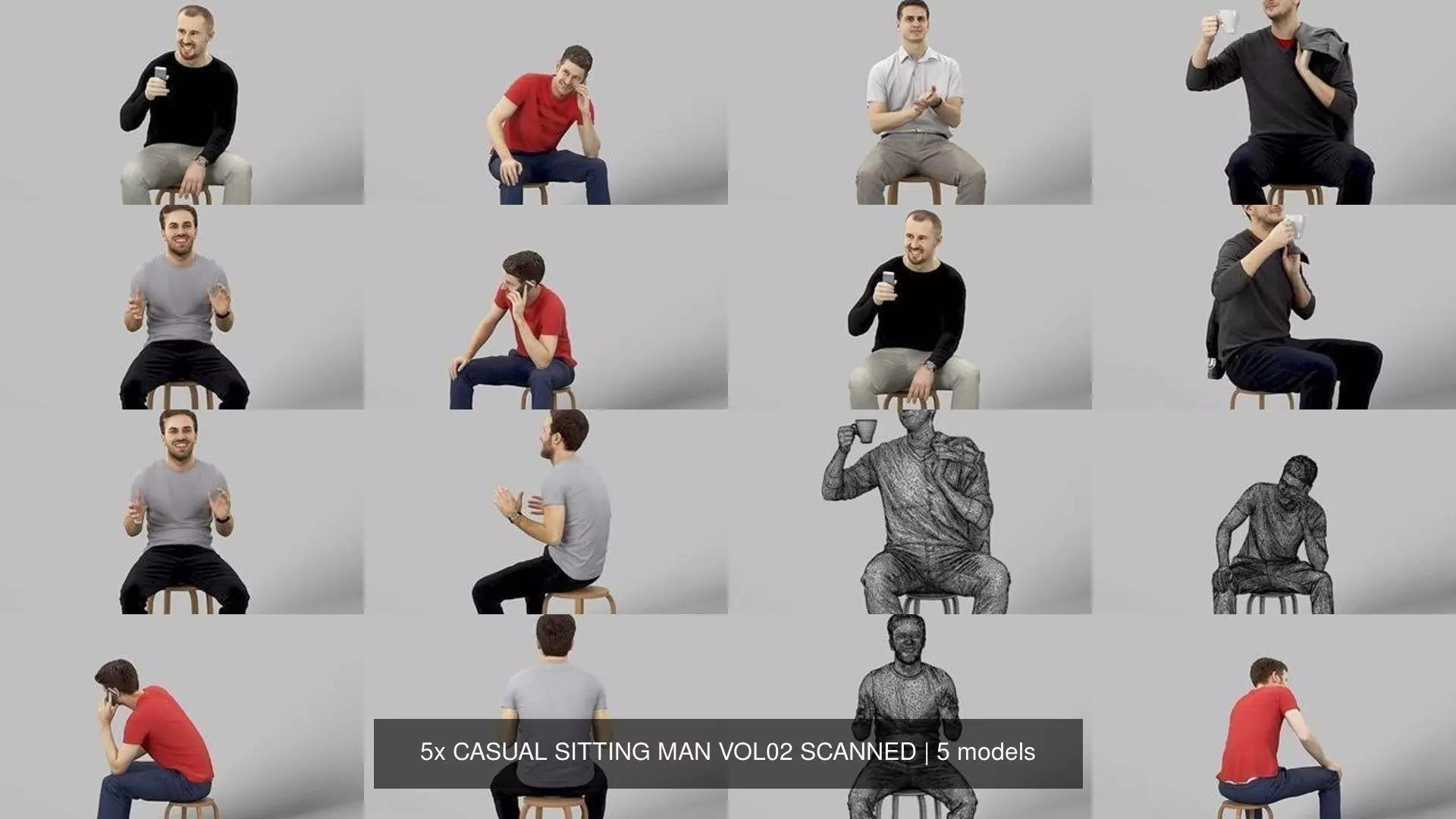 5x CASUAL SITTING MAN VOL02 SCANNED 3D Model Collection_0