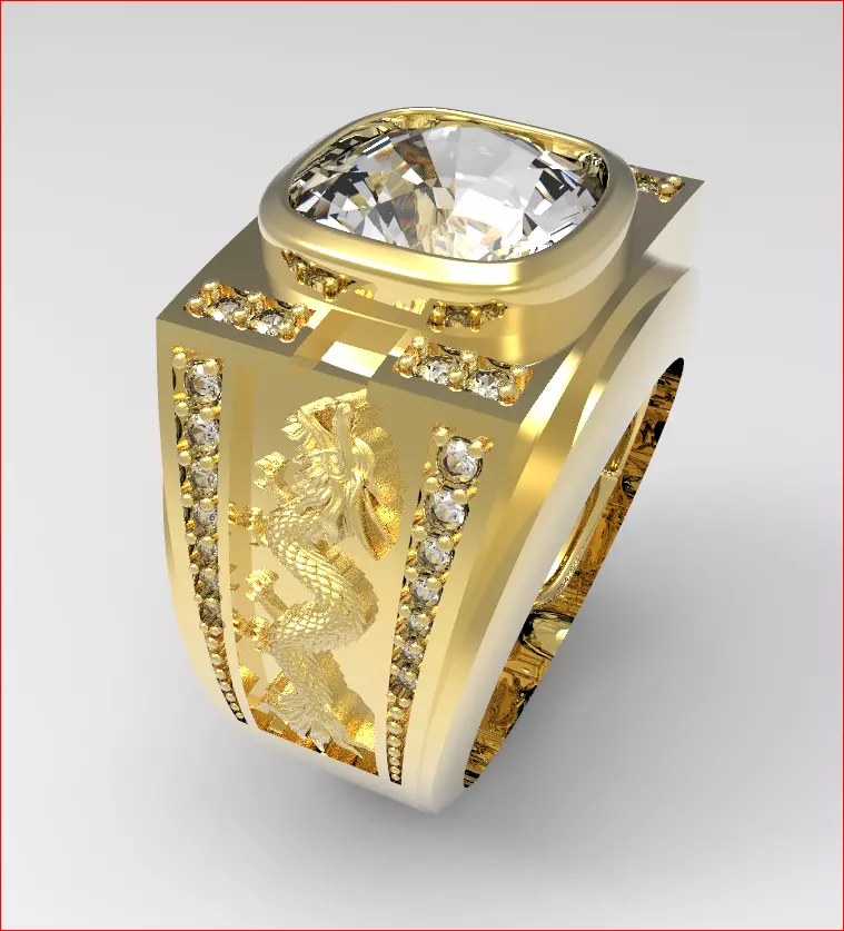 jewelry gold ring with diamonds and dragon Free 3D model