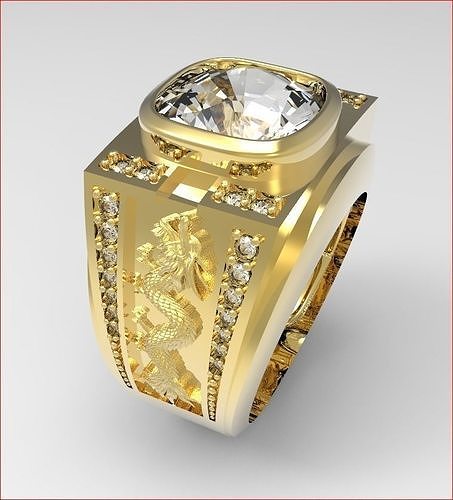 jewelry gold ring with diamonds and dragon Free 3D model