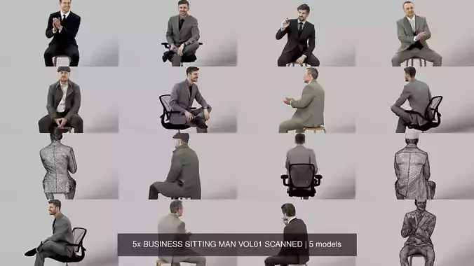 5x BUSINESS SITTING MAN VOL01 SCANNED 3D Model Collection