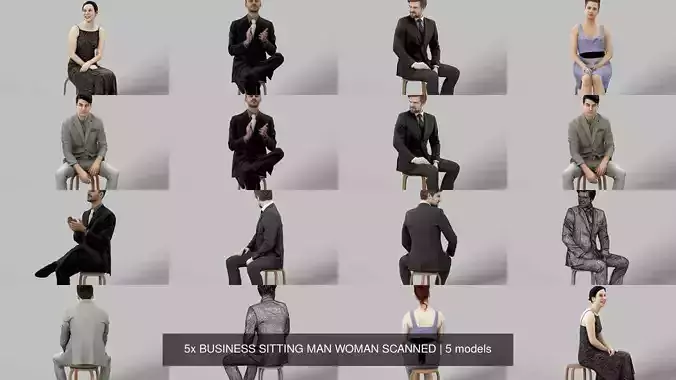 5x BUSINESS SITTING MAN WOMAN SCANNED 3D Model Collection