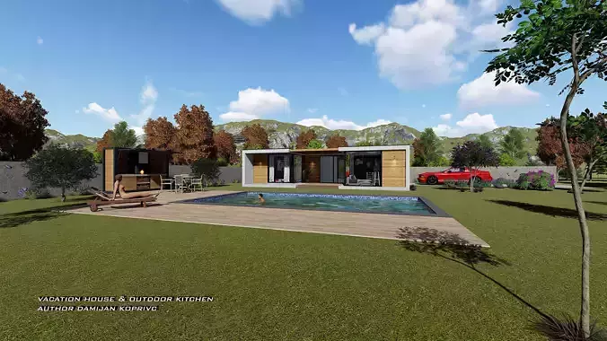 VACATION HOUSE WITH OUTDOOR KITCHEN AND SWIMMING POOL Low-poly 3D model