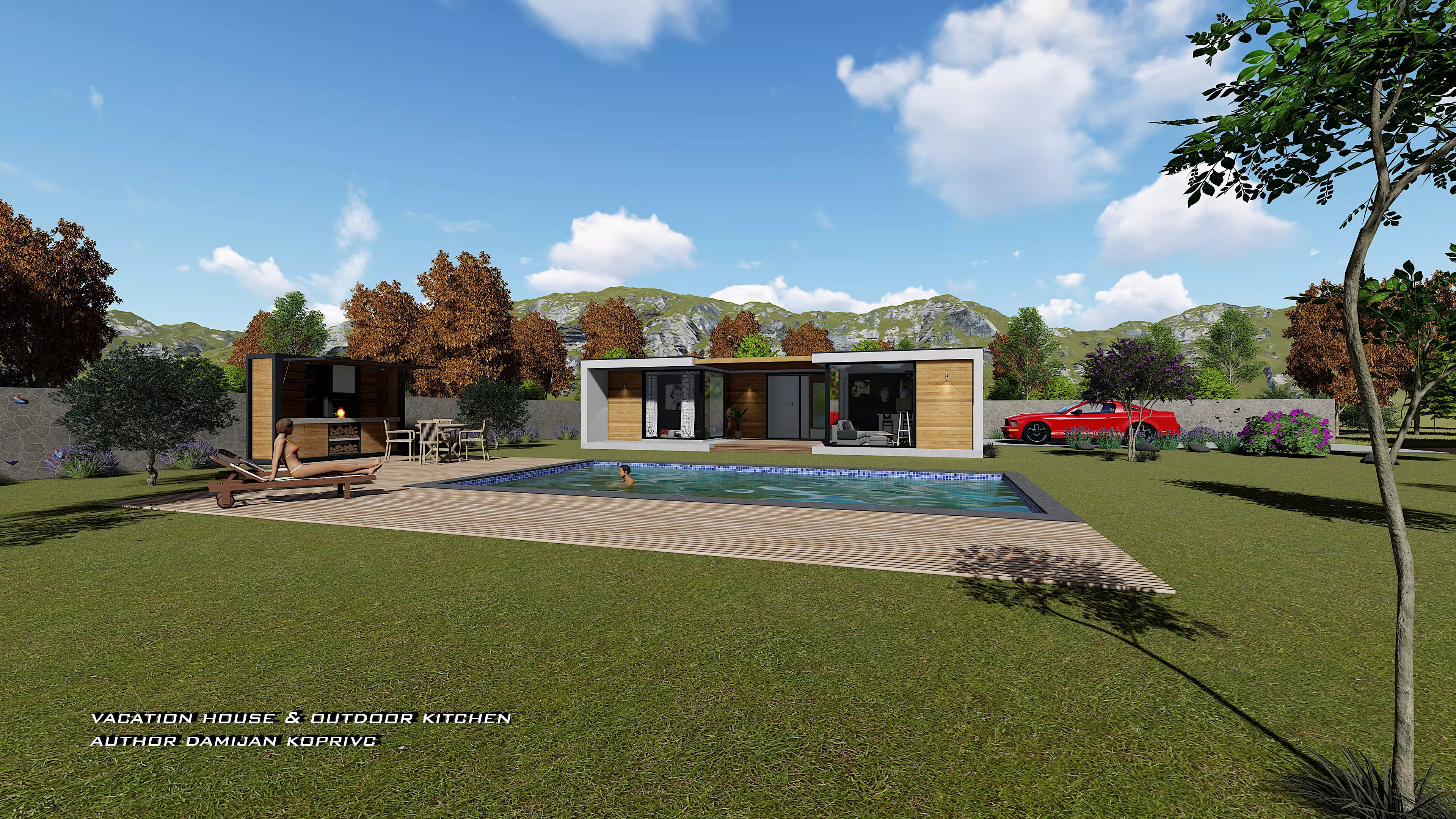 VACATION HOUSE WITH OUTDOOR KITCHEN AND SWIMMING POOL Low-poly 3D model