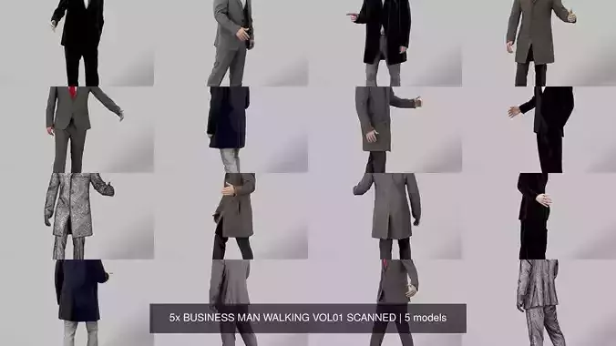 5x BUSINESS MAN WALKING VOL01 SCANNED 3D Model Collection