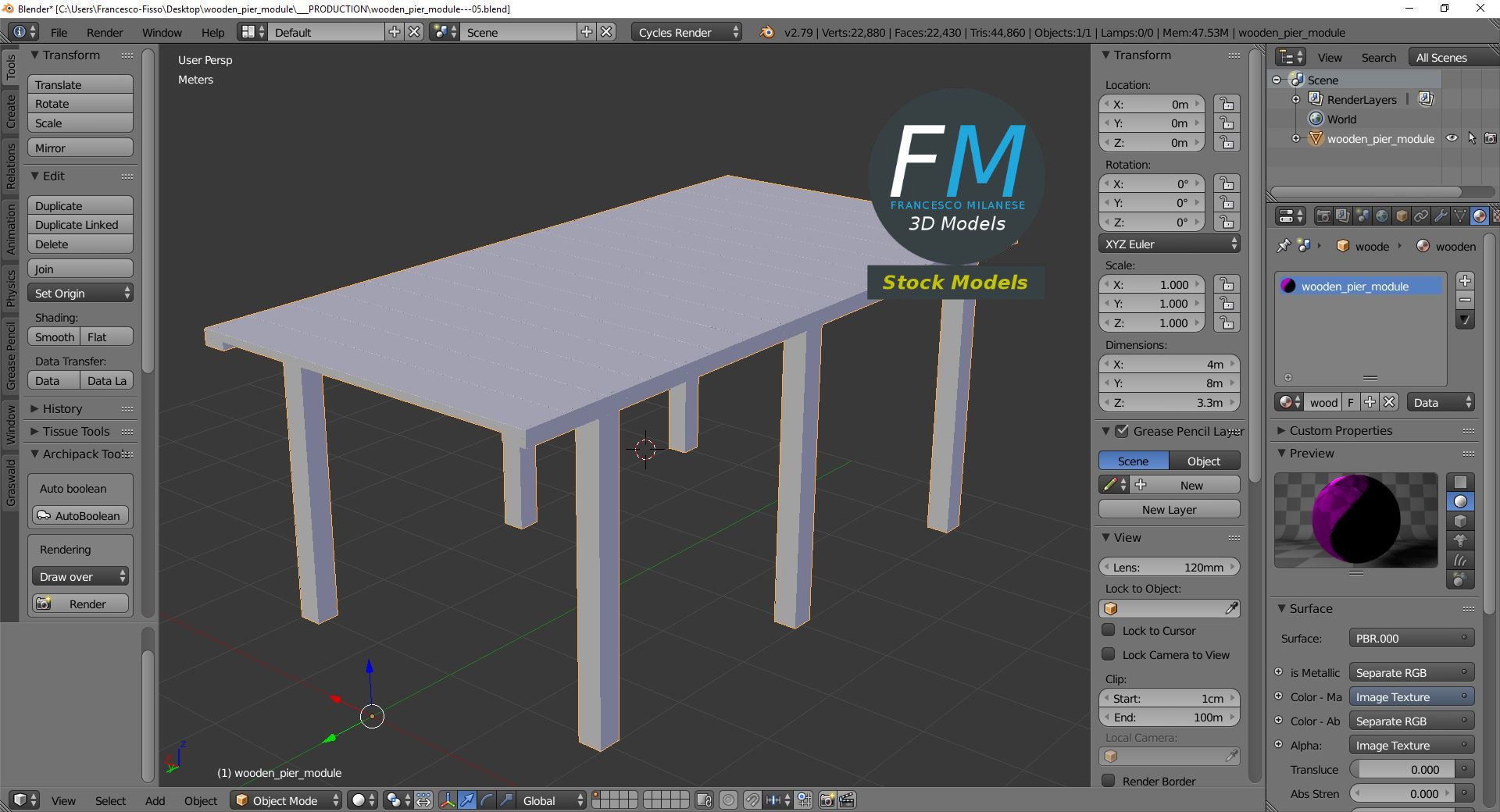 Wooden pier module 3D model_9