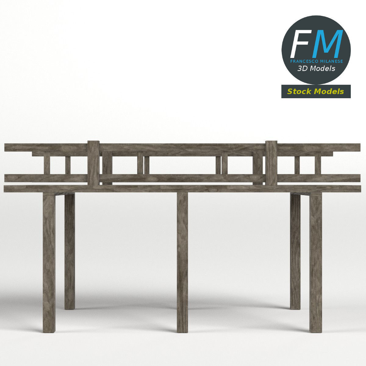 Wooden pier with railing 3D model_3