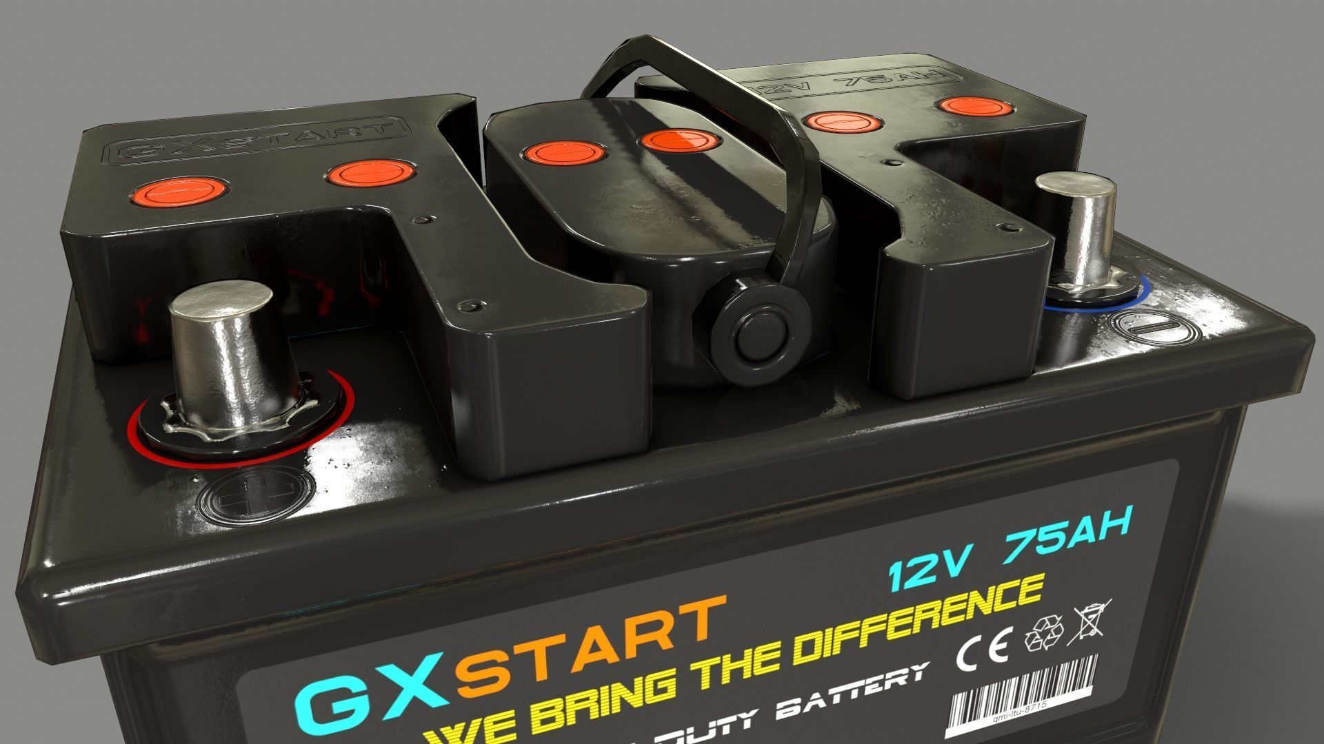 PBR Car Battery - Black Low-poly 3D model_7