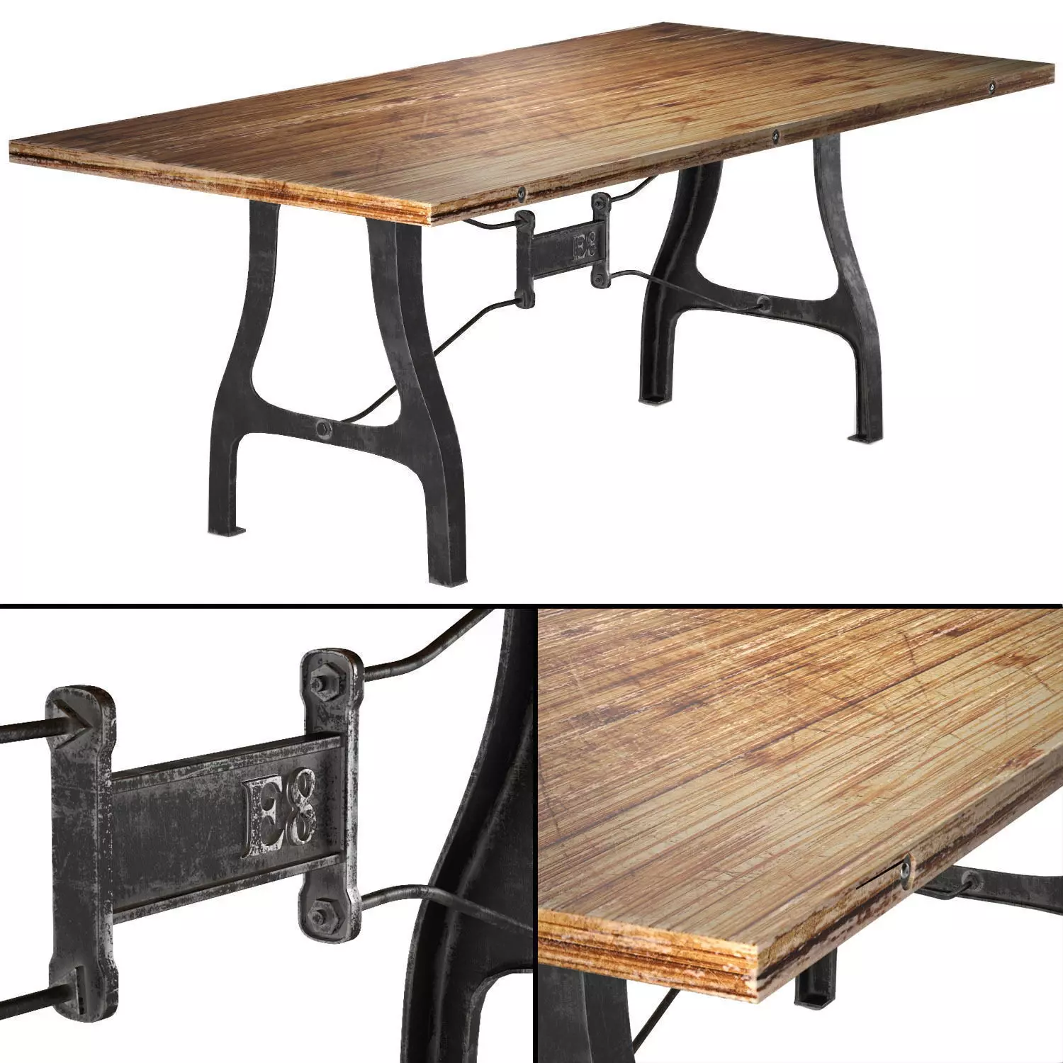 Nuevo V4 A-Leg Small Dining Table with Reclaimed Wood Top 3D model_0