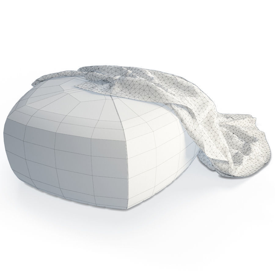Grey Pouffe and Blanket 3D model_1
