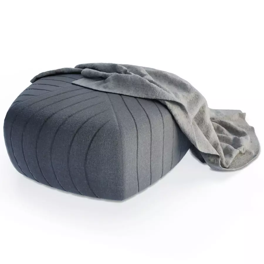 Grey Pouffe and Blanket 3D model_0