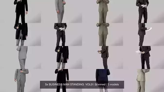 5x BUSINESS MAN STANDING  VOL01 Scanned 3D Model Collection