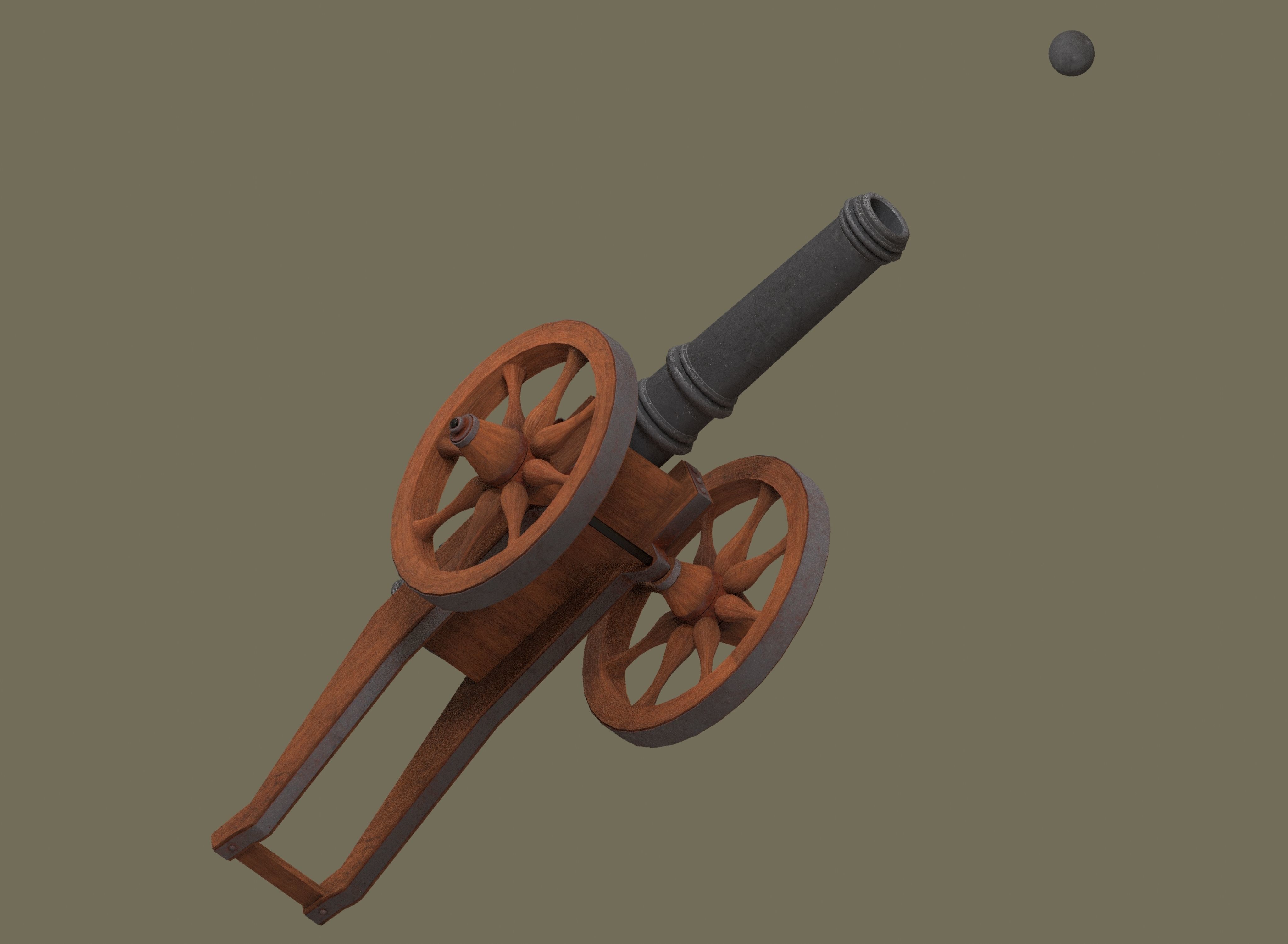 Medieval cannon Low-poly 3D model_6