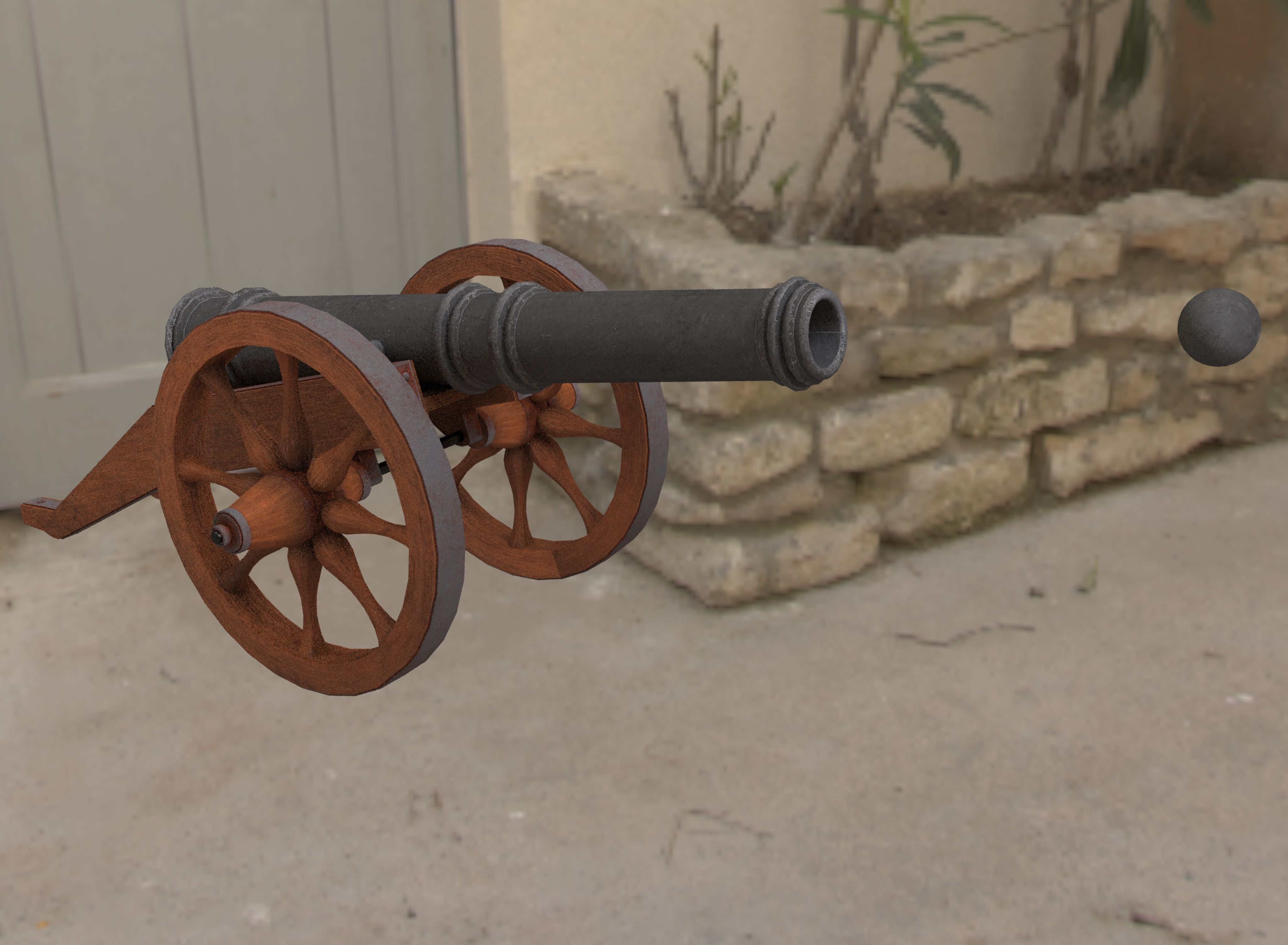 Medieval cannon Low-poly 3D model_12