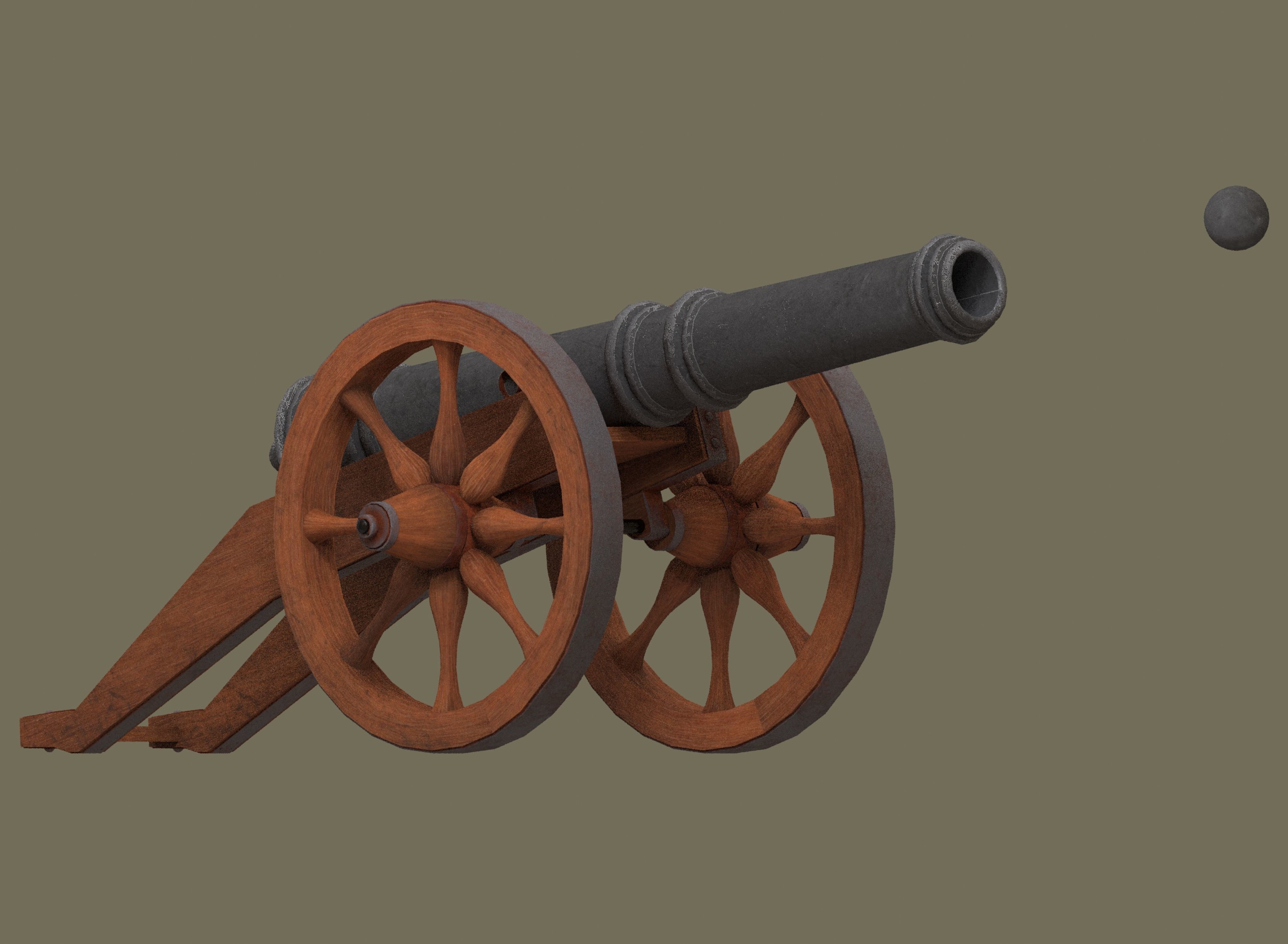 Medieval cannon Low-poly 3D model_1