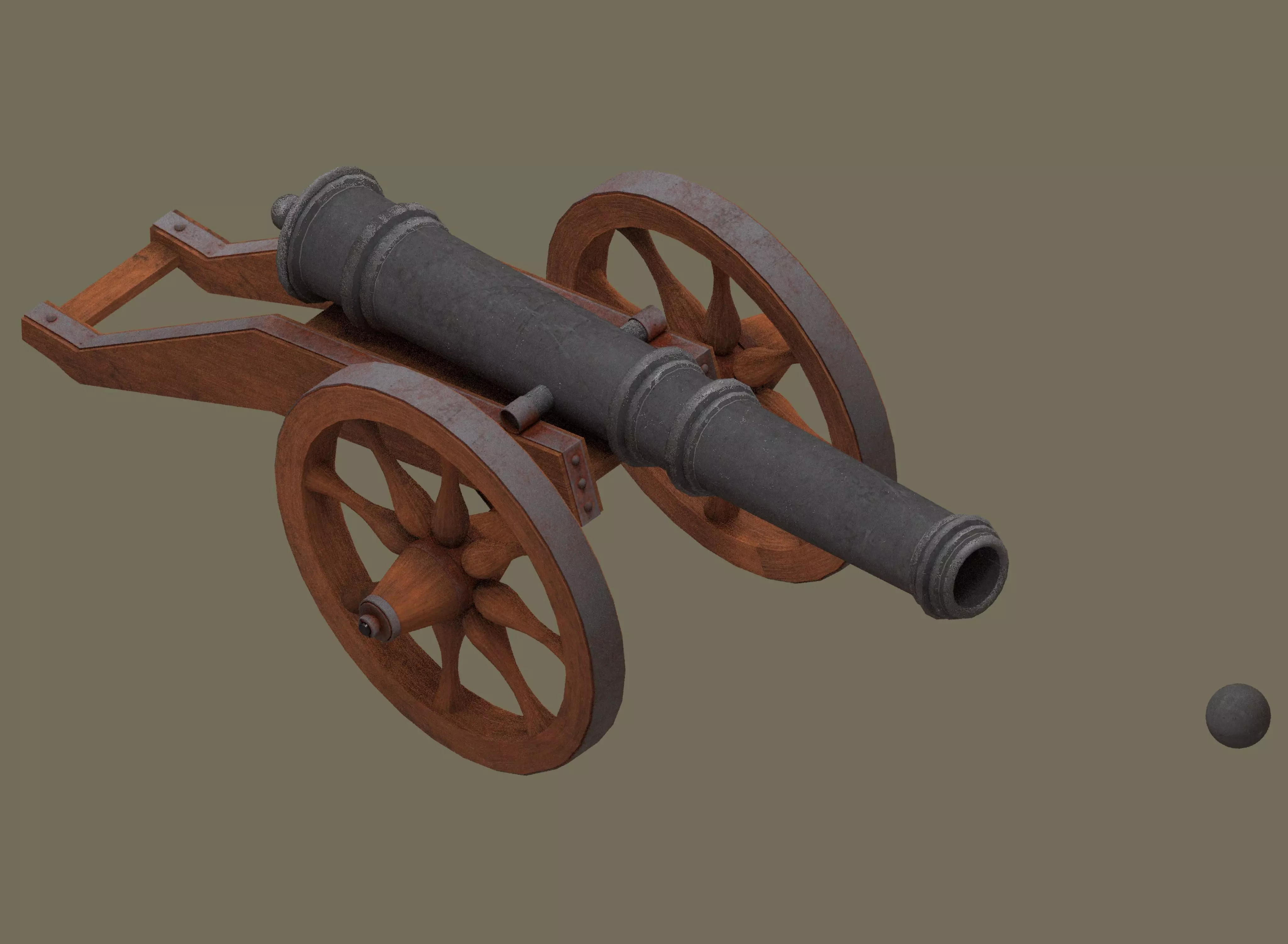 Medieval cannon Low-poly 3D model_0