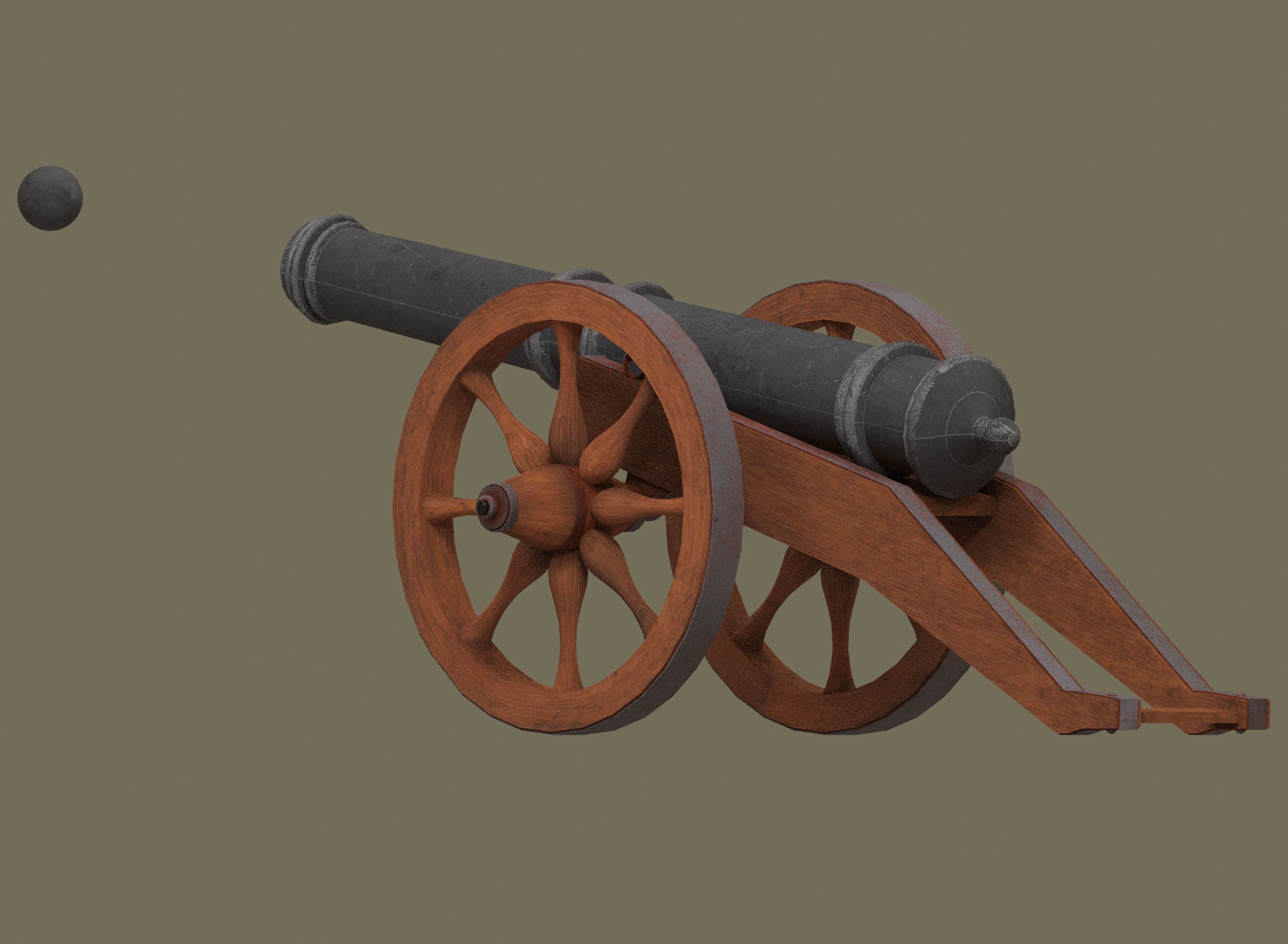 Medieval cannon Low-poly 3D model_7