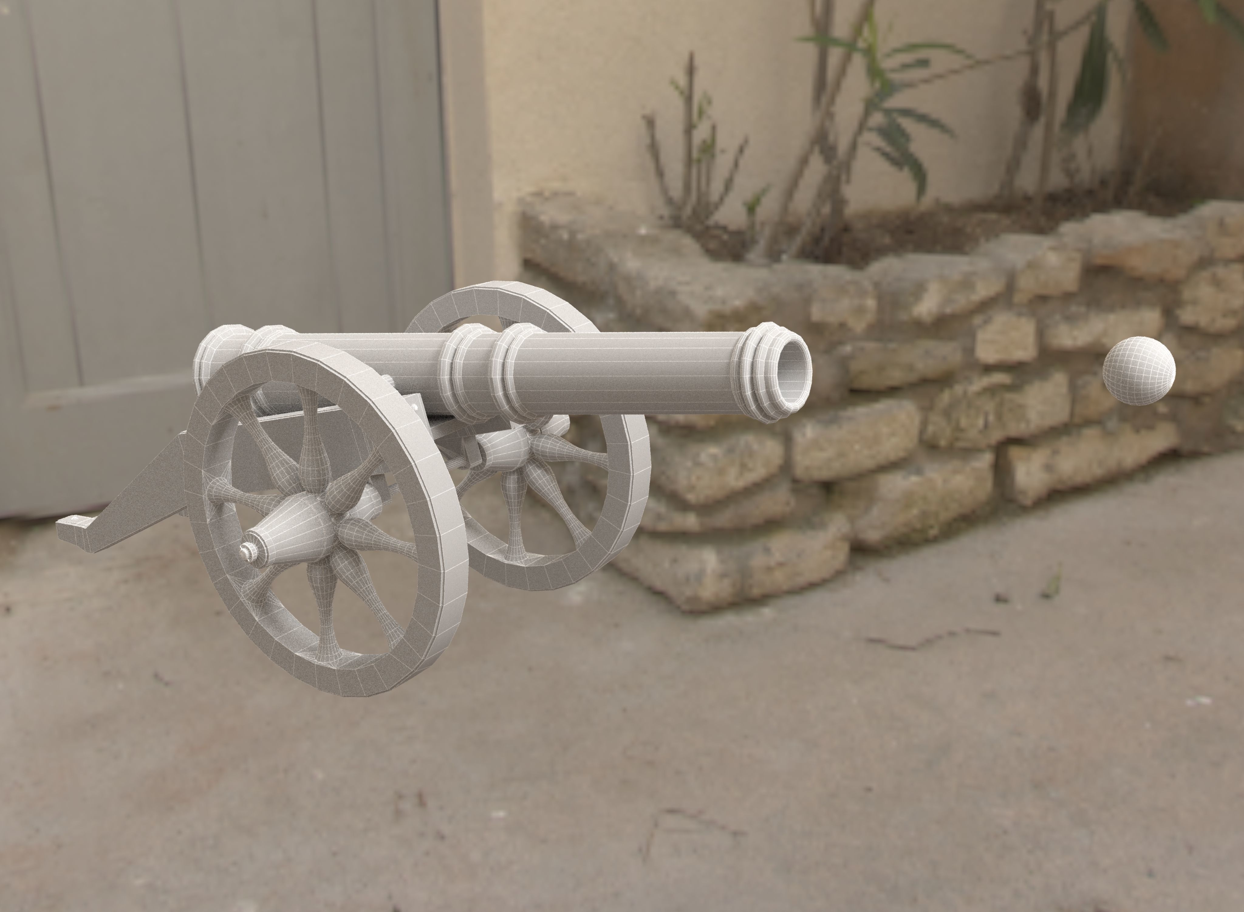Medieval cannon Low-poly 3D model_13