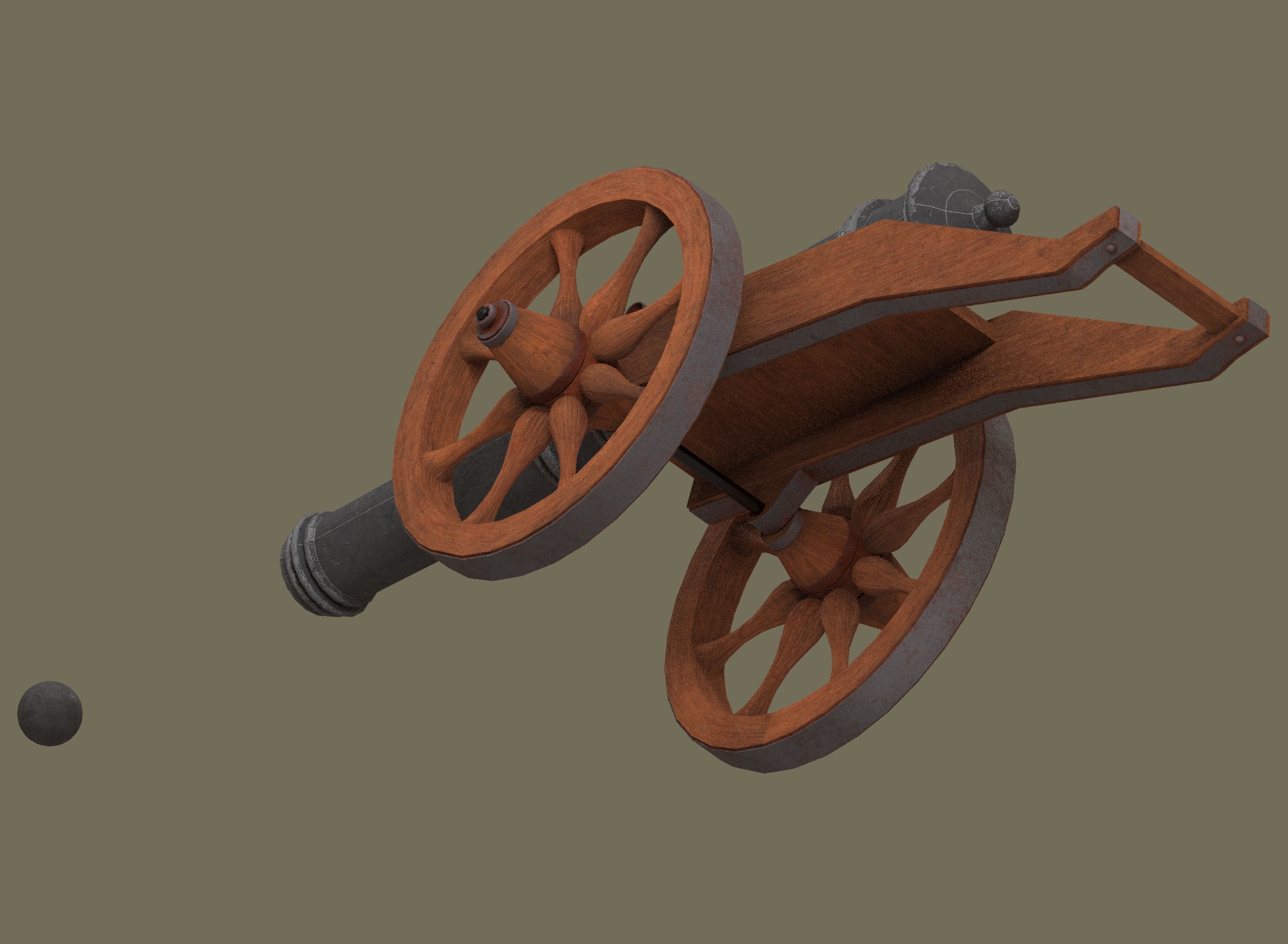 Medieval cannon Low-poly 3D model_9