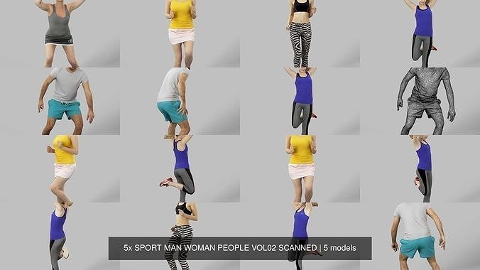 5x SPORT MAN WOMAN PEOPLE VOL02 SCANNED 3D Model Collection