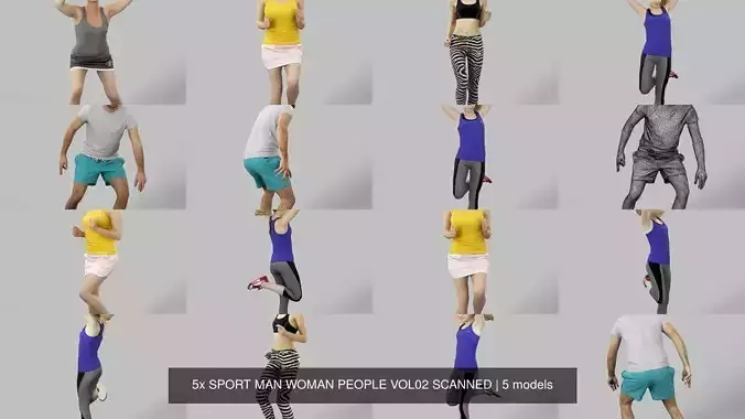 5x SPORT MAN WOMAN PEOPLE VOL02 SCANNED 3D Model Collection