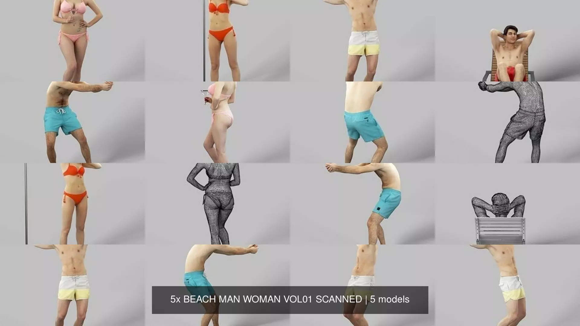 5x BEACH MAN WOMAN VOL01 SCANNED 3D Model Collection_0