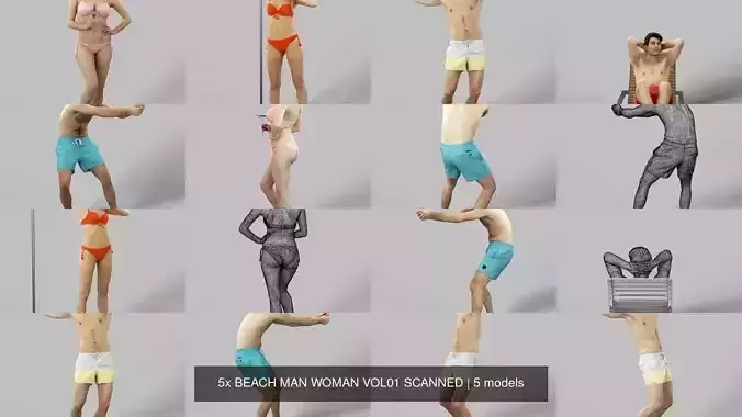 5x BEACH MAN WOMAN VOL01 SCANNED 3D Model Collection