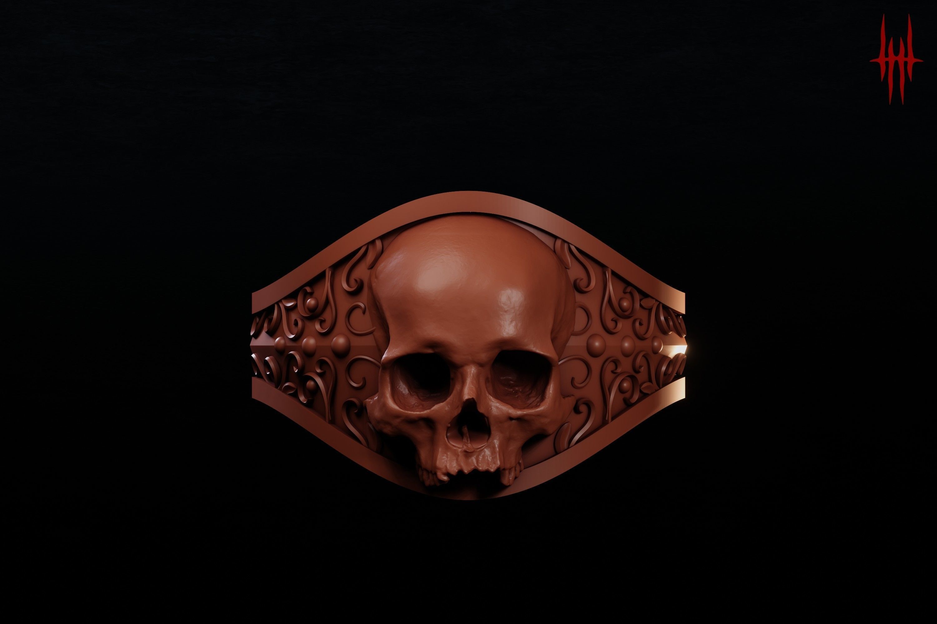 Elegant Gothic Skull Ring 3D print model_9