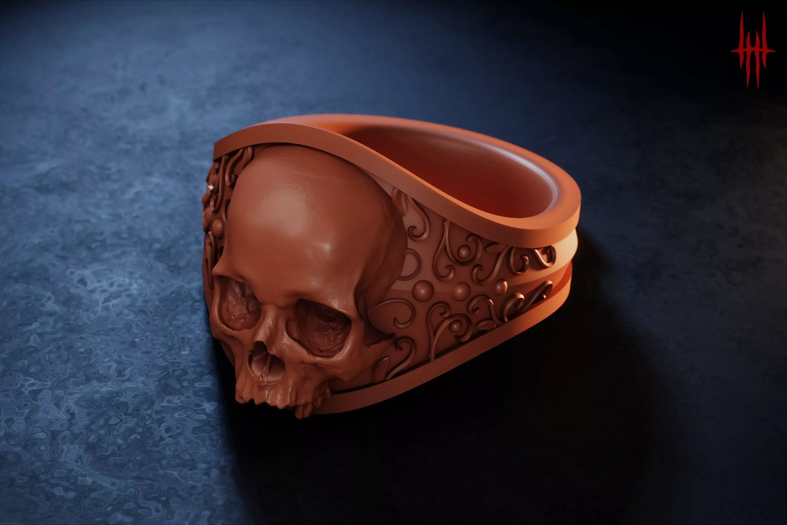 Elegant Gothic Skull Ring 3D print model_0