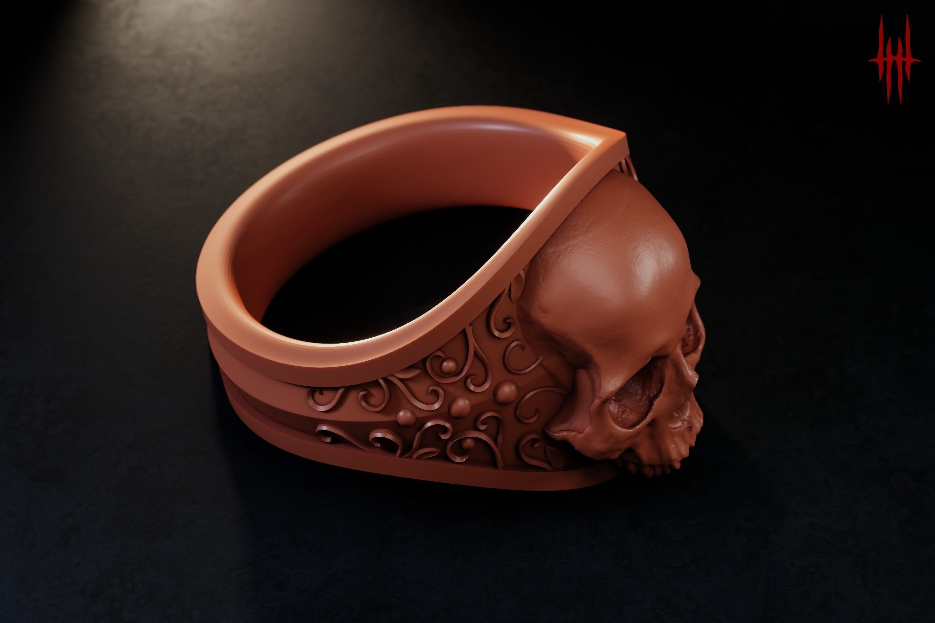 Elegant Gothic Skull Ring 3D print model_12
