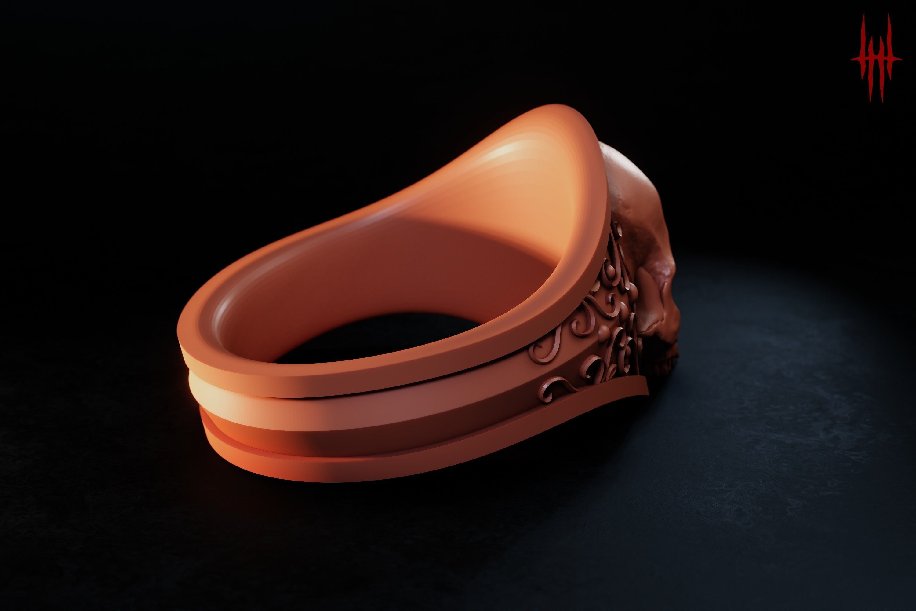 Elegant Gothic Skull Ring 3D print model_7