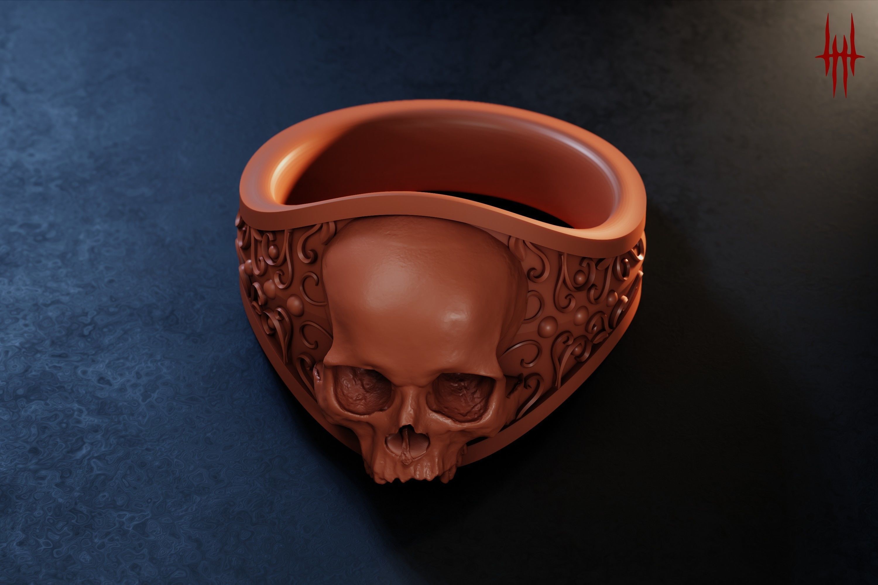 Elegant Gothic Skull Ring 3D print model_4