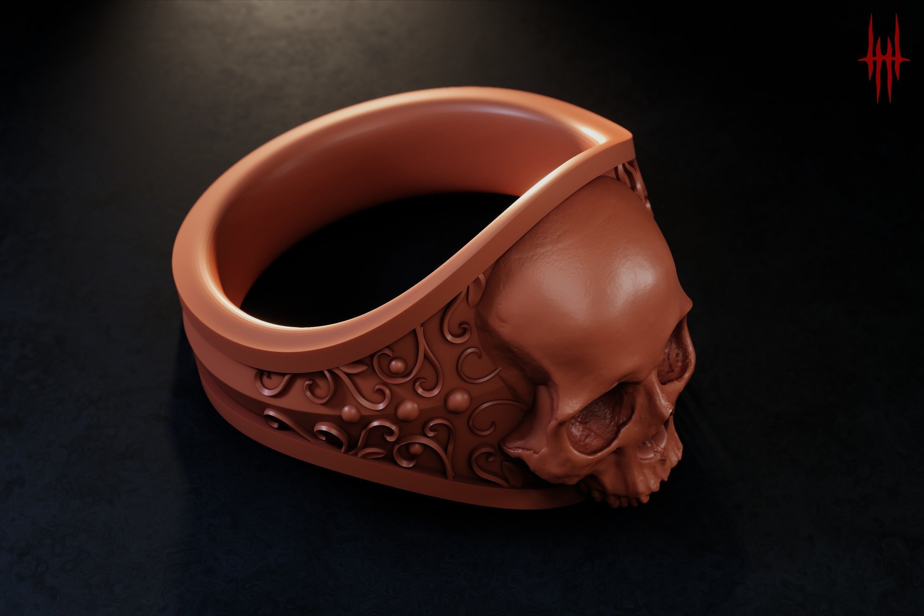 Elegant Gothic Skull Ring 3D print model_5