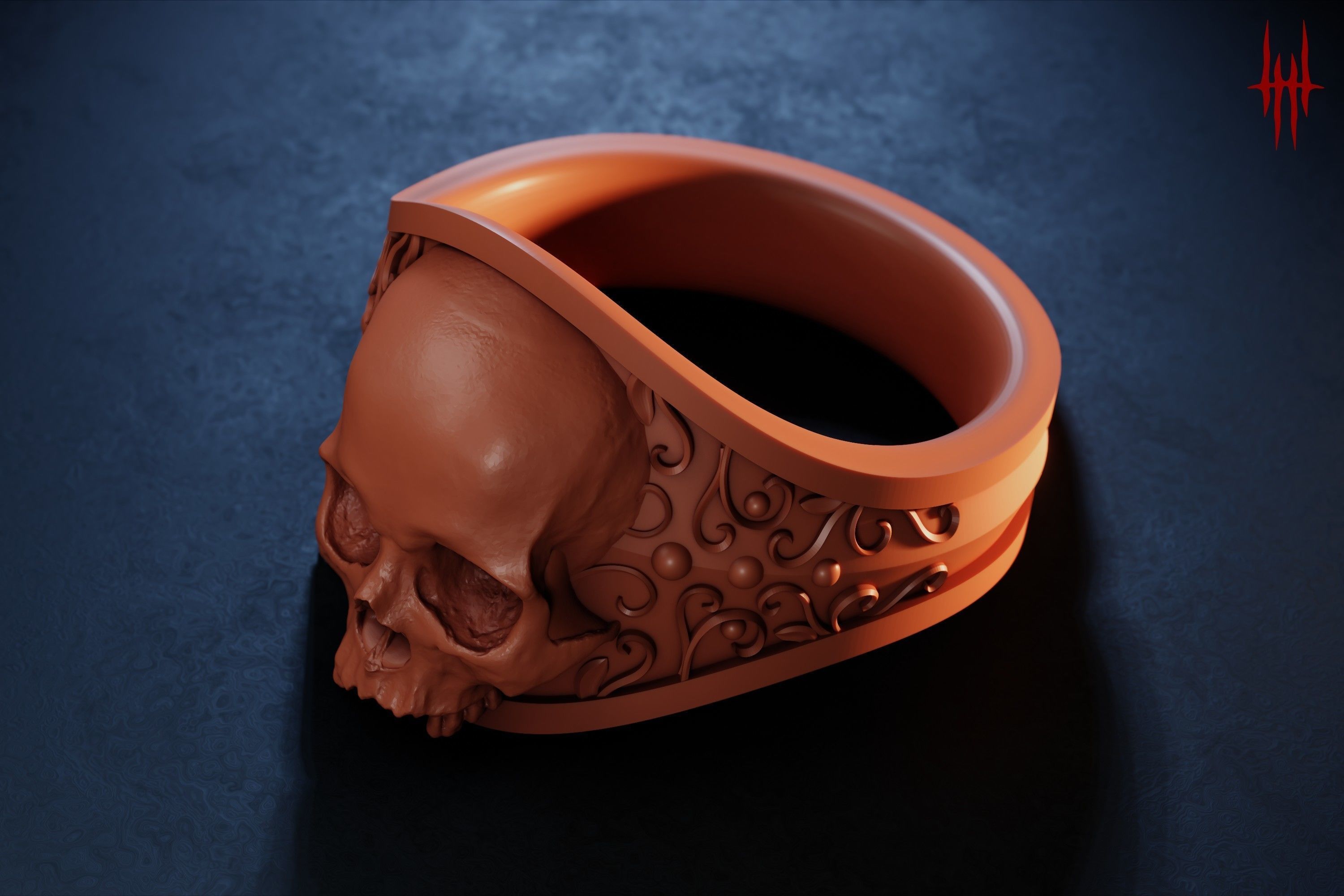 Elegant Gothic Skull Ring 3D print model_3