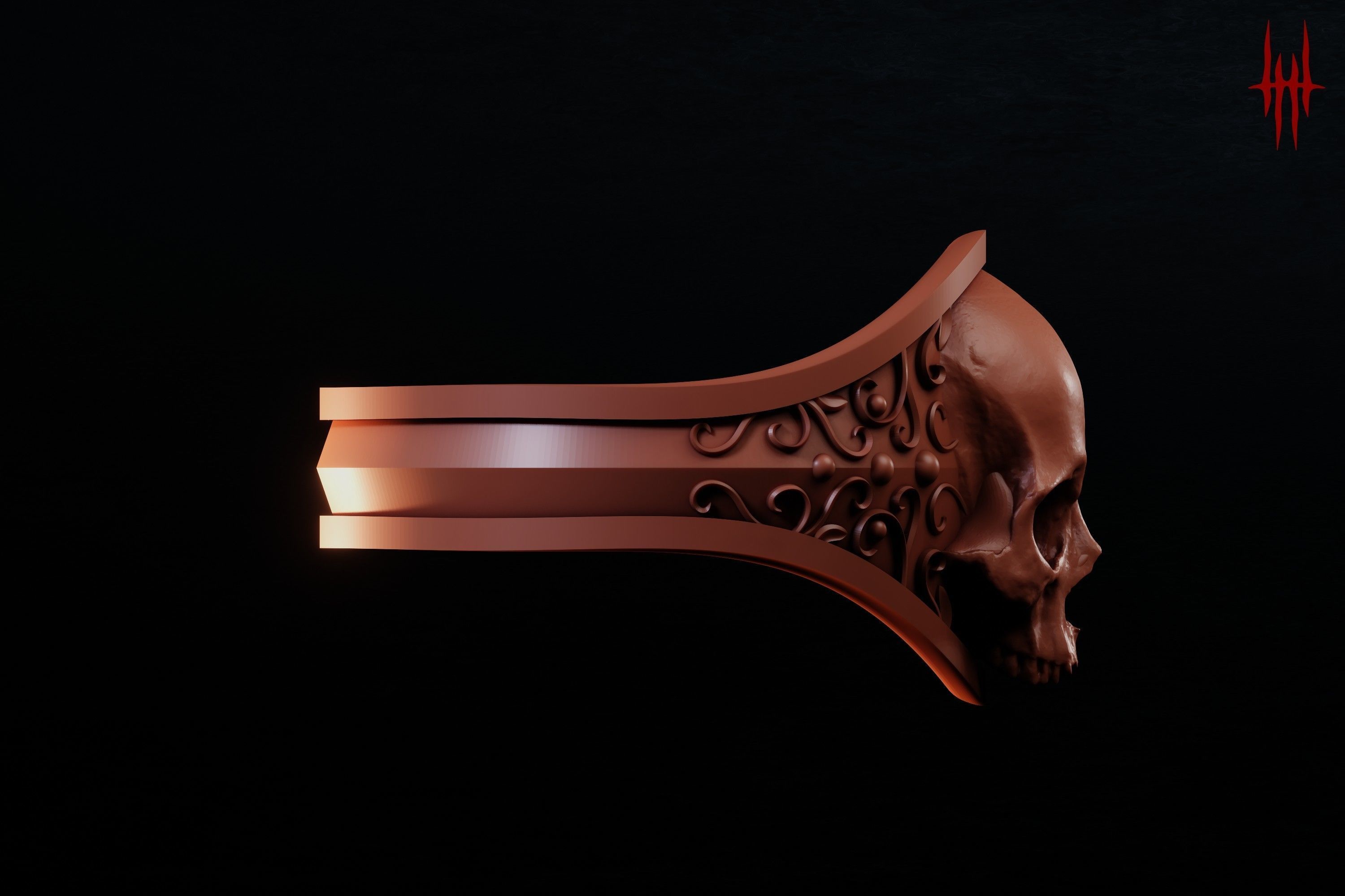 Elegant Gothic Skull Ring 3D print model_10