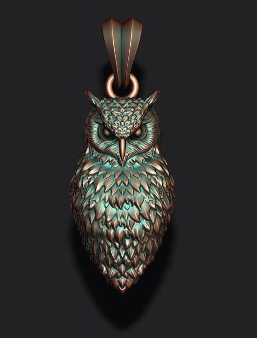 owl pendant 3D print model_4