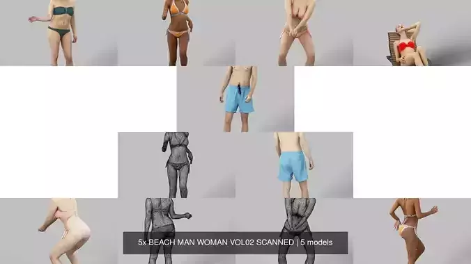 5x BEACH MAN WOMAN VOL02 SCANNED 3D Model Collection