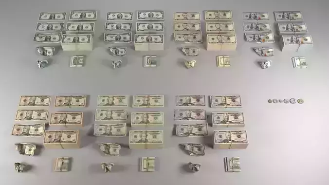 American Dollar USD Currency Pack Low-poly 3D model