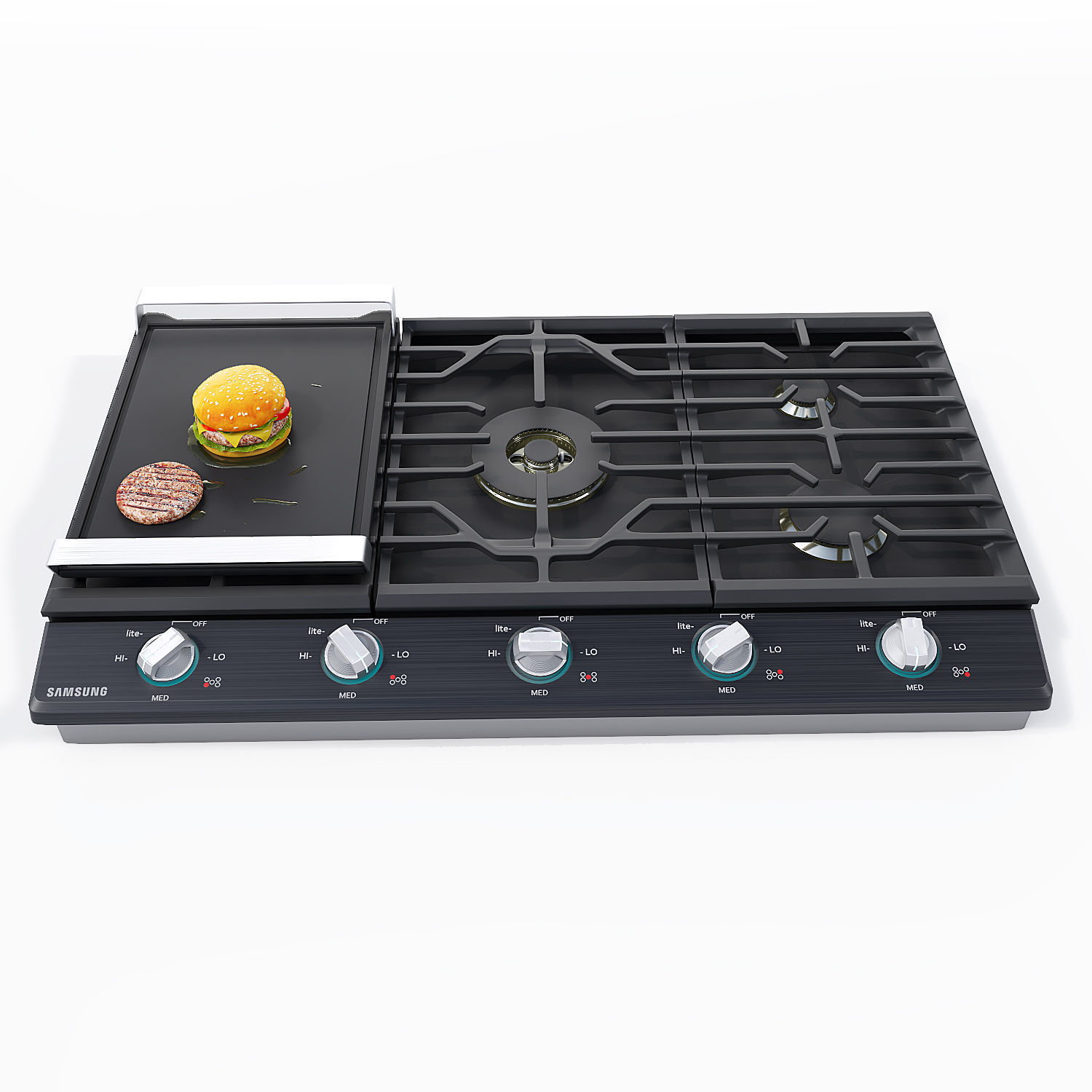 Cooktop gas with hamburger on top 3D model_1