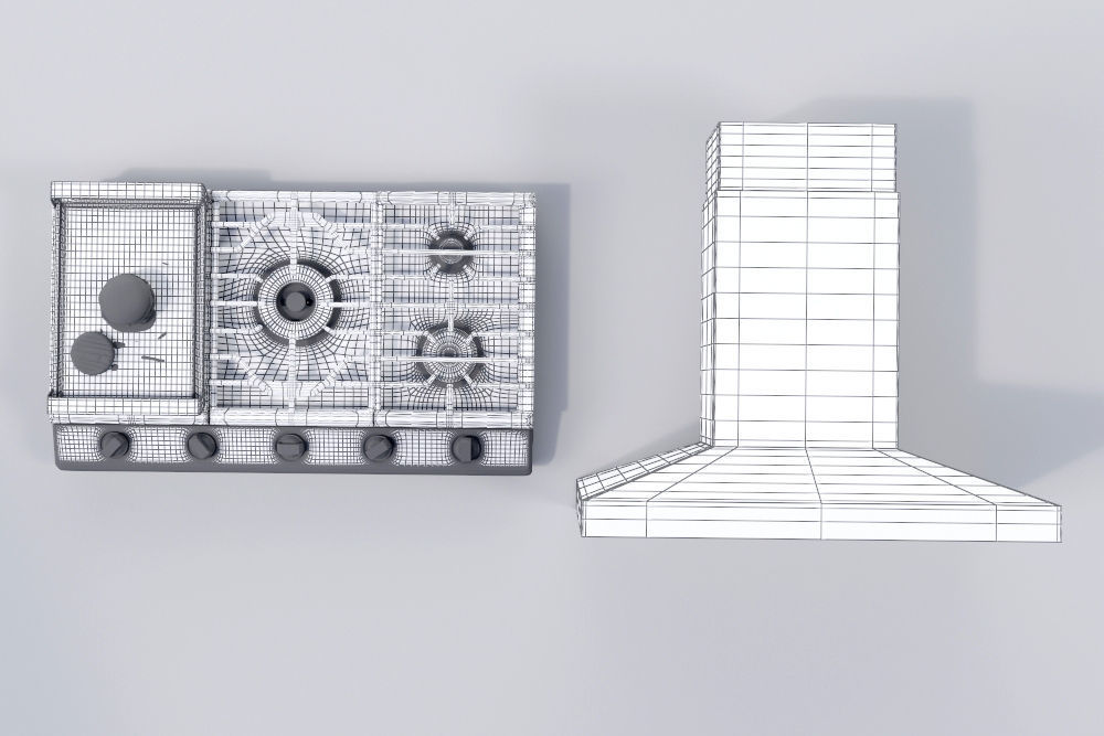 Cooktop gas with hamburger on top 3D model_4